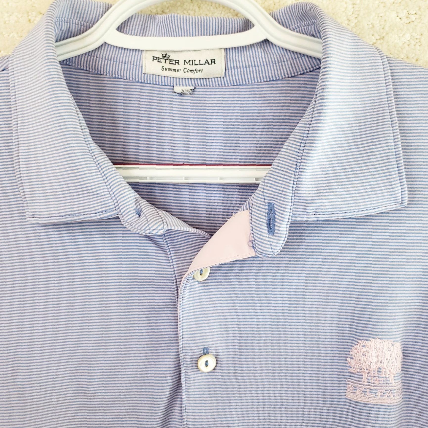 Peter Millar Peter Millar Polo Shirt Men's L Blue Pink Striped Summer Comfort Golf Belfair Shirt Size US L / EU 52-54 / 3 - 4 Thumbnail