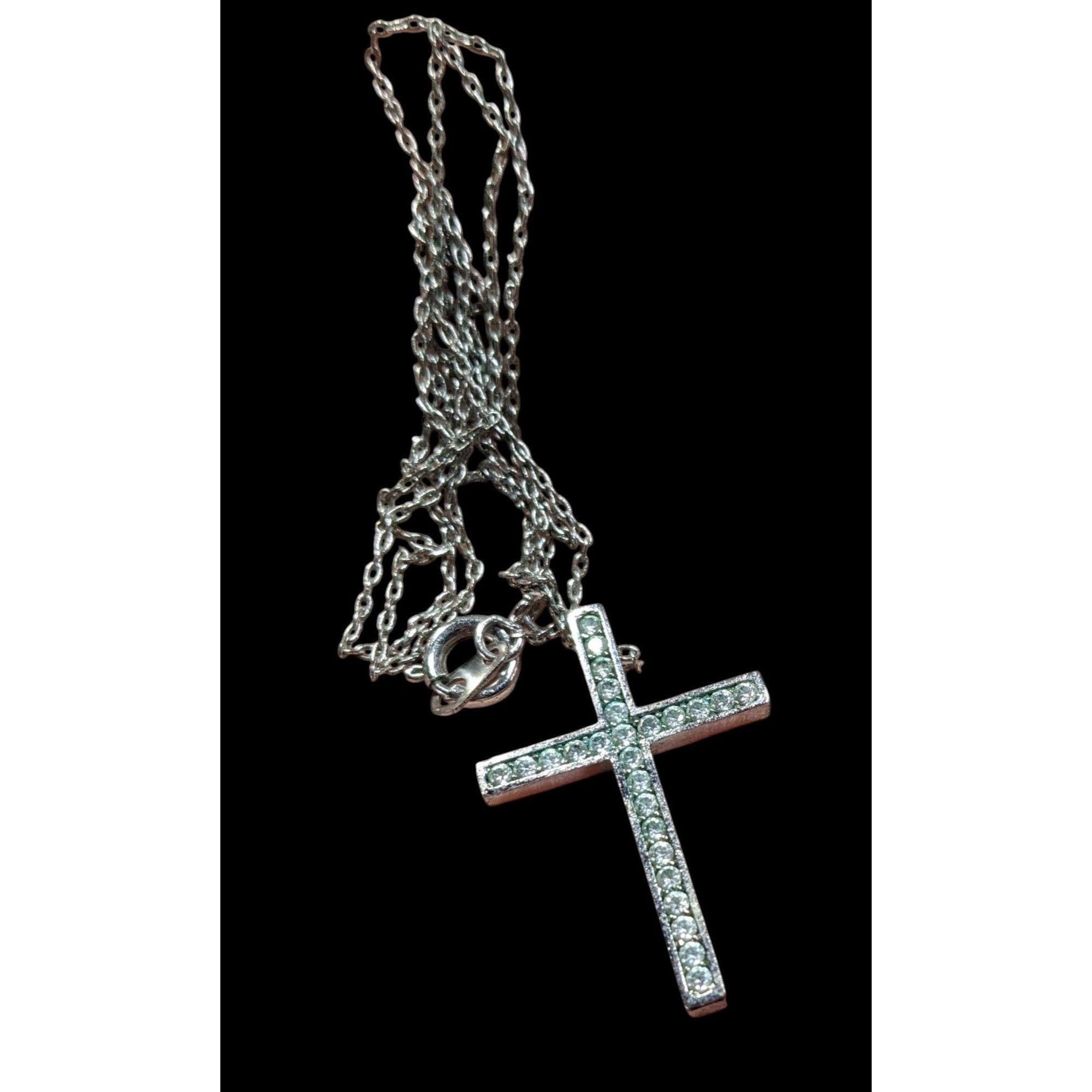 Other Elegant Gemmed Religious Silver Tone Cross Pendant Necklace Size ONE SIZE - 2 Thumbnail