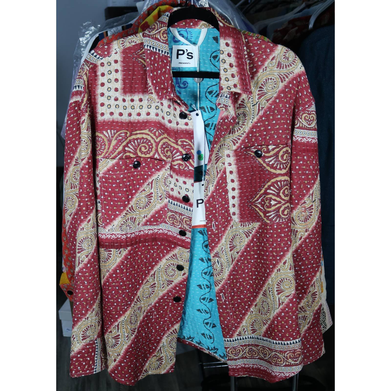 image of Presidents President's Tuscany One Of A Kind Hand Stitched Samui Shirt in Red, Men's (Size Medium)