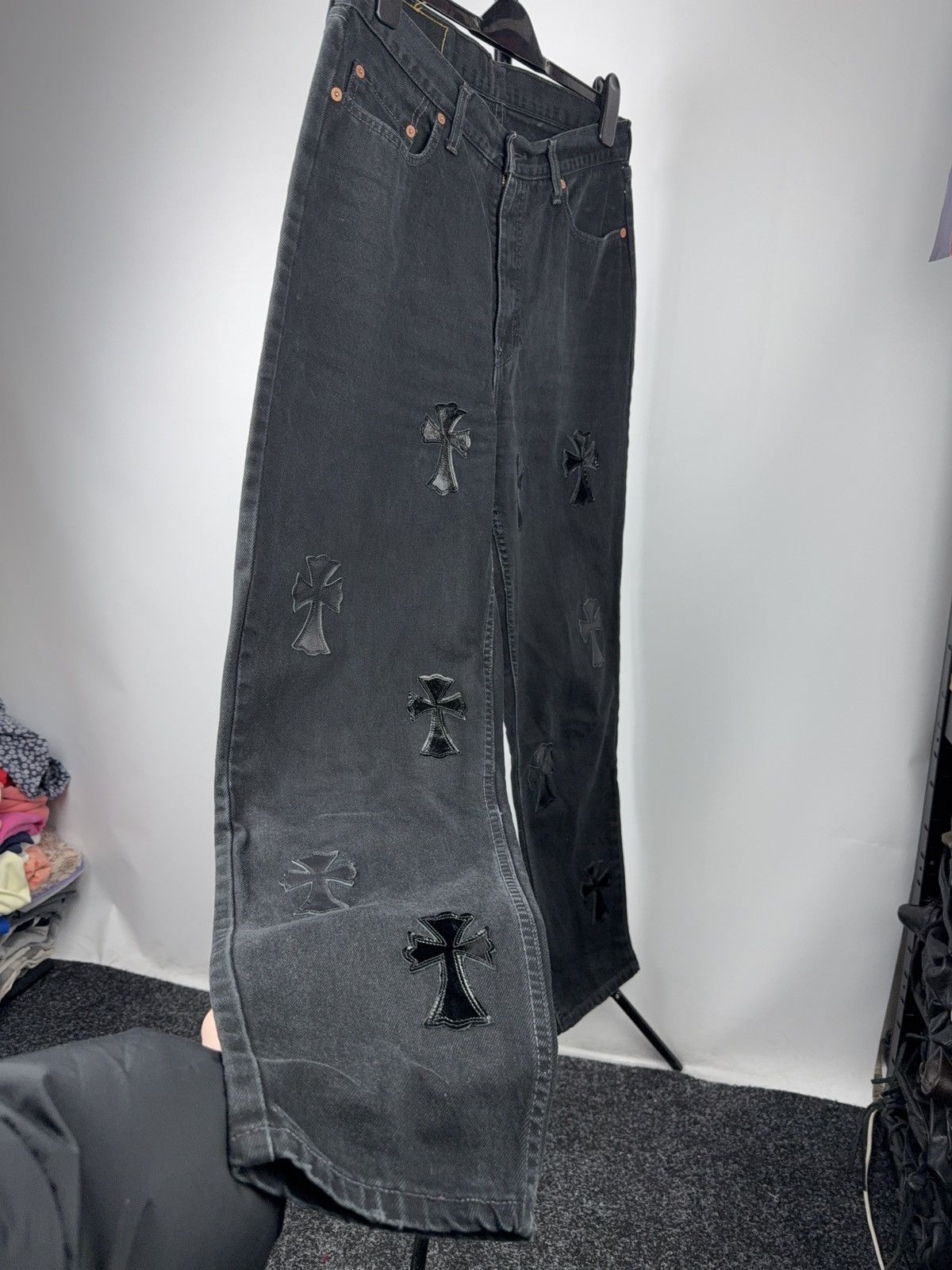 Vintage Vintage 90s Custom Chrome Hearts Style Cross Denim Jeans Size US 33 - 2 Thumbnail