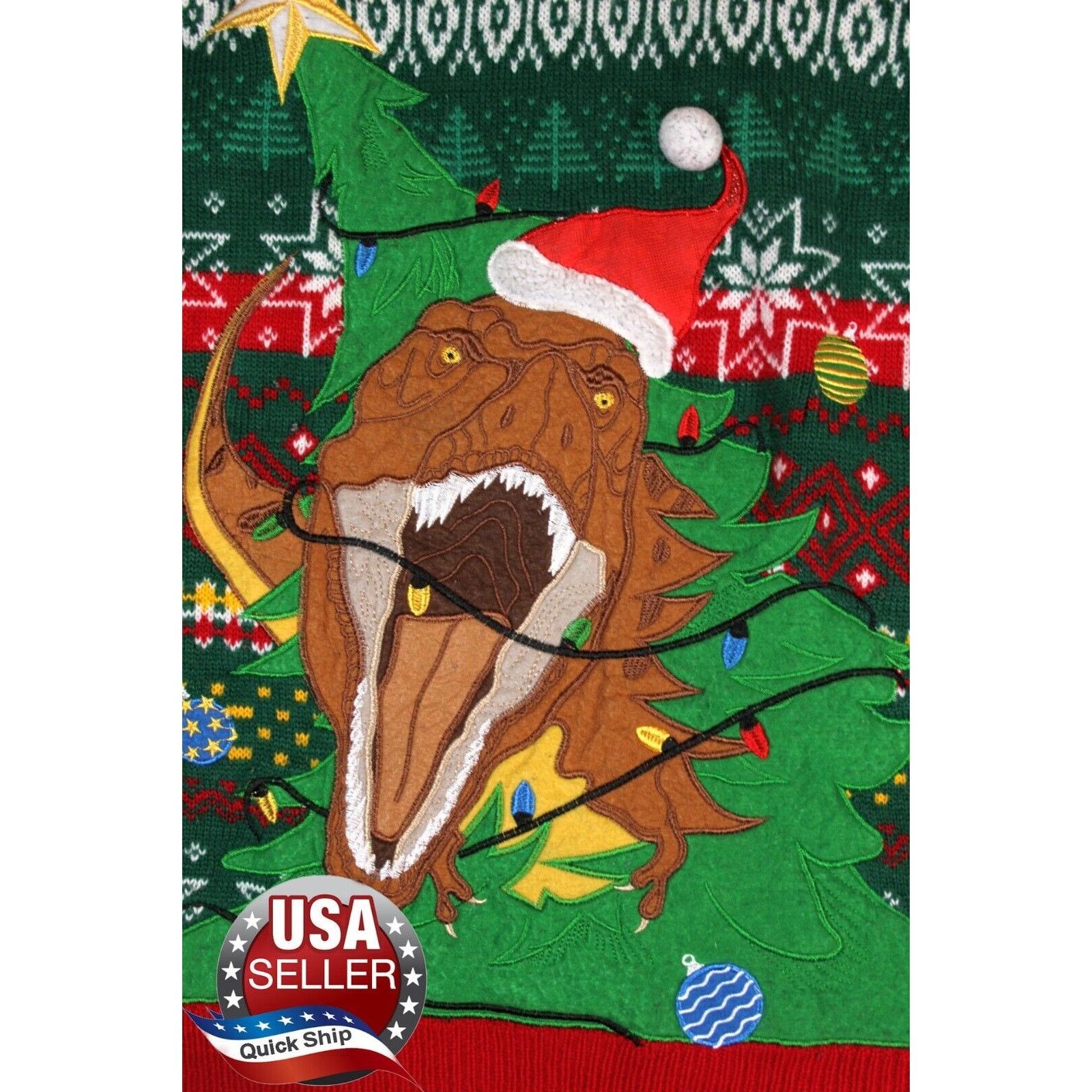 Other Christmas Ugly Sweater •Dinosaurs •Dragons Wearing Santa Cap Size US M / EU 48-50 / 2 - 1 Thumbnail
