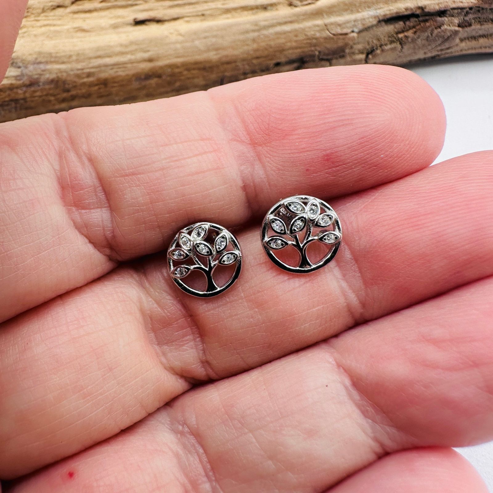 The Unbranded Brand Tree Of Life Sterling Silver CZ Stud Earrings Size ONE SIZE - 4 Thumbnail