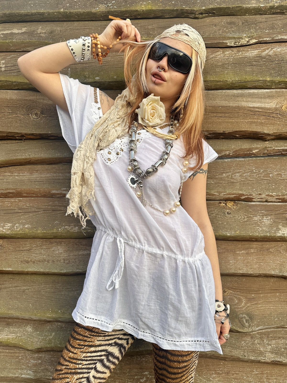 Vintage Vintage white cotton boho mini dress Size S / US 4 / IT 40 - 4 Thumbnail