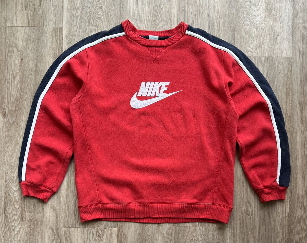 Nike × Vintage Vintage 90s Nike Big Embroidered Logo Red Sweatshirt Y2K Size US L / EU 52-54 / 3 - 1 Thumbnail