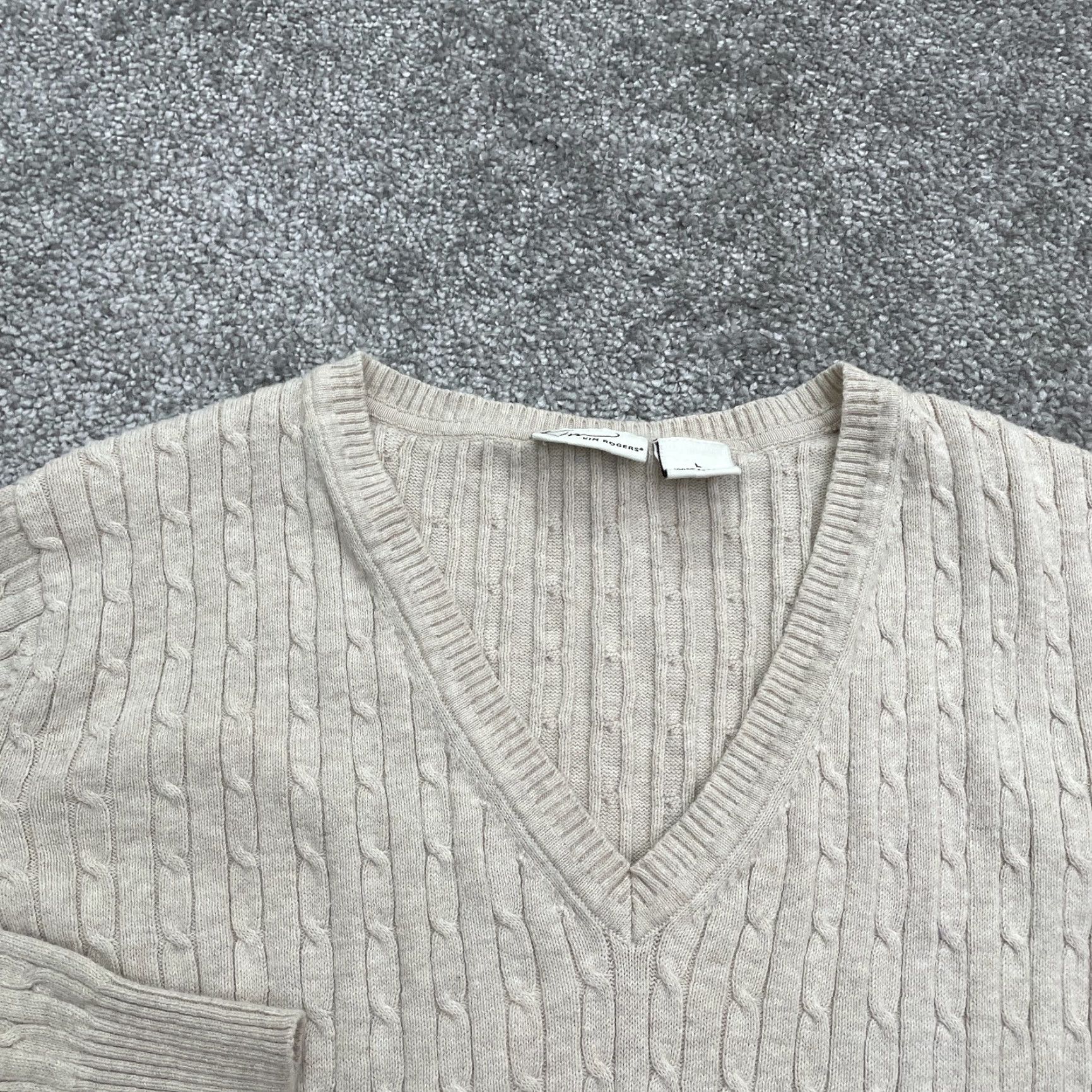 Vintage Kim Rogers Pullover Sweater Women's Large Beige Cable Knit V-Neck Casual Lightweight Size L / US 10 / IT 46 - 3 Thumbnail