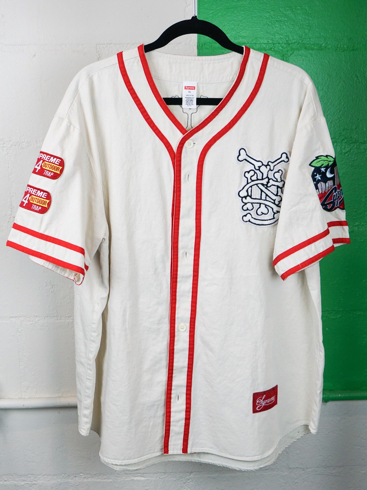 Supreme Patches Denim Baseball Jersey XL