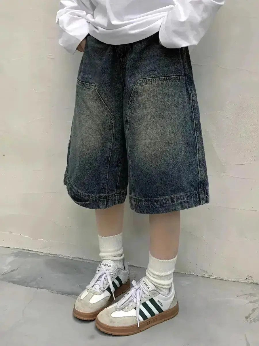 Japanese Brand Retro washed straight leg loose leg denim shorts Size US 32 / EU 48 - 3 Thumbnail
