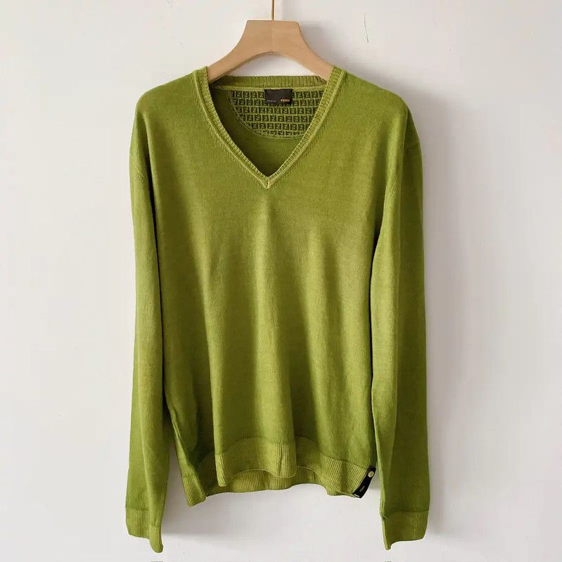 Fendi Fendi Green Wool Men's Knit Sweater 0089 Size US M / EU 48-50 / 2 - 1 Thumbnail