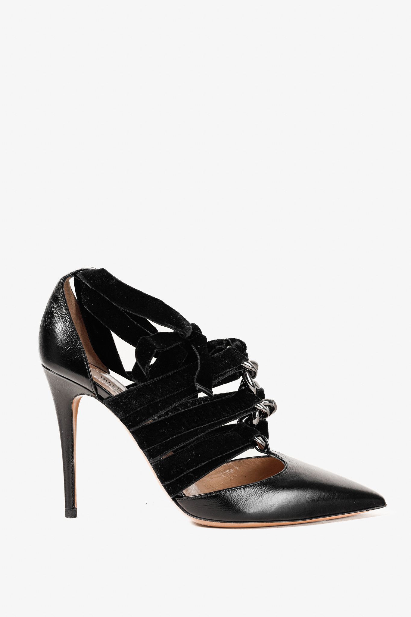 Valentino Valentino Garavani Velvet Straps Chain Leather Pumps Size US 8.5 / IT 38.5 - 1 Thumbnail