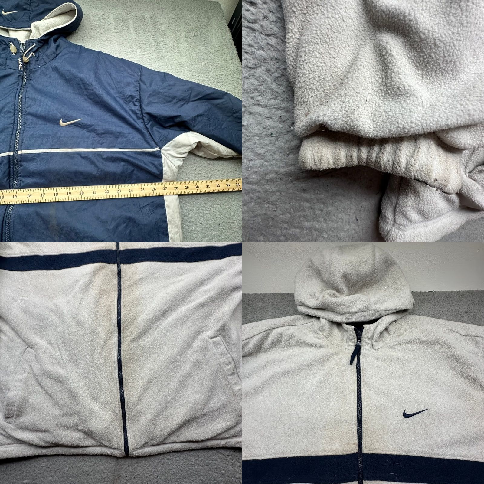 Nike VINTAGE Nike Jacket Mens XL Navy Blue Gray Hooded Reversible Zip Y2K STAINED Size US XL / EU 56 / 4 - 8 Thumbnail