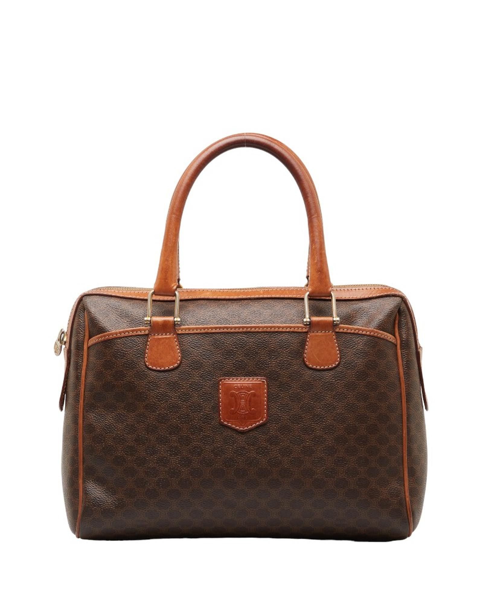 image of Mini Boston Bag In Brown Celine Macadam Canvas, Women's