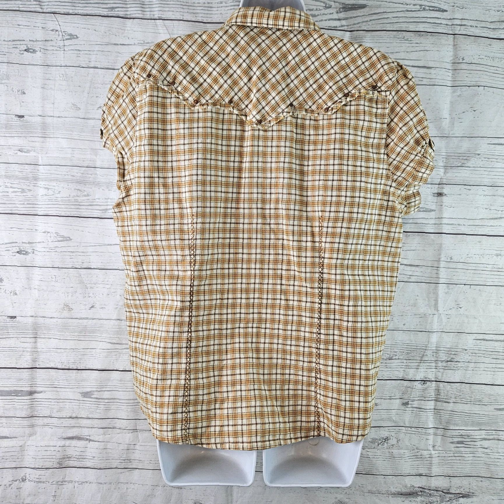 Vintage Twenty X Womens Pearl Snap Shirt XL Yellow Plaid Short Sleeve Cotton Shirt Size XL / US 12-14 / IT 48-50 - 3 Thumbnail