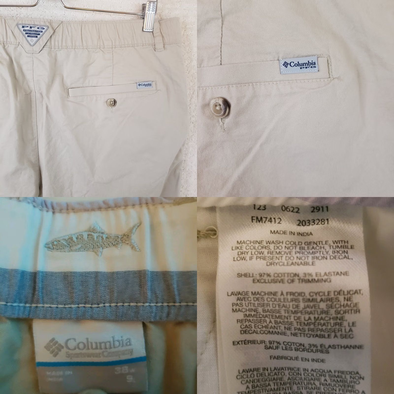 Vintage VINTAGE? No. The Columbia PFG Shorts Mens 38 Beige Cotton Spandex Quick Dry Cargo Pocket Flat Front Zip Sail? Size US 38 / EU 54 - 8 Thumbnail