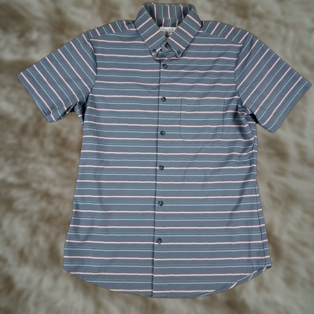 Mizzen+Main Mizzen+Main Shirt Mens Medium Blue Striped Trim Fit Stretch Button Up Size US M / EU 48-50 / 2 - 1 Thumbnail