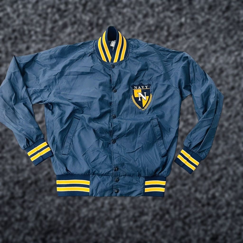 Vintage VINTAGE Premium Legends Nylon Navy Striped Wind Breaker Jacket Small Mens Size S Blues Crest 1980s Decade Blazer Size 36R - 1 Thumbnail