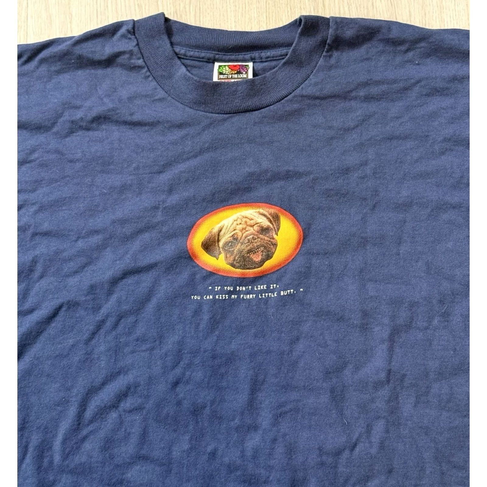 Fruit Of The Loom VINTAGE Men In Black Graphic Print T-Shirt XL Frank The Pug 90s Christopher Lee ILM Crew Neck Cotton Blue Shirt Mens XL Size US XL / EU 56 / 4 - 3 Thumbnail