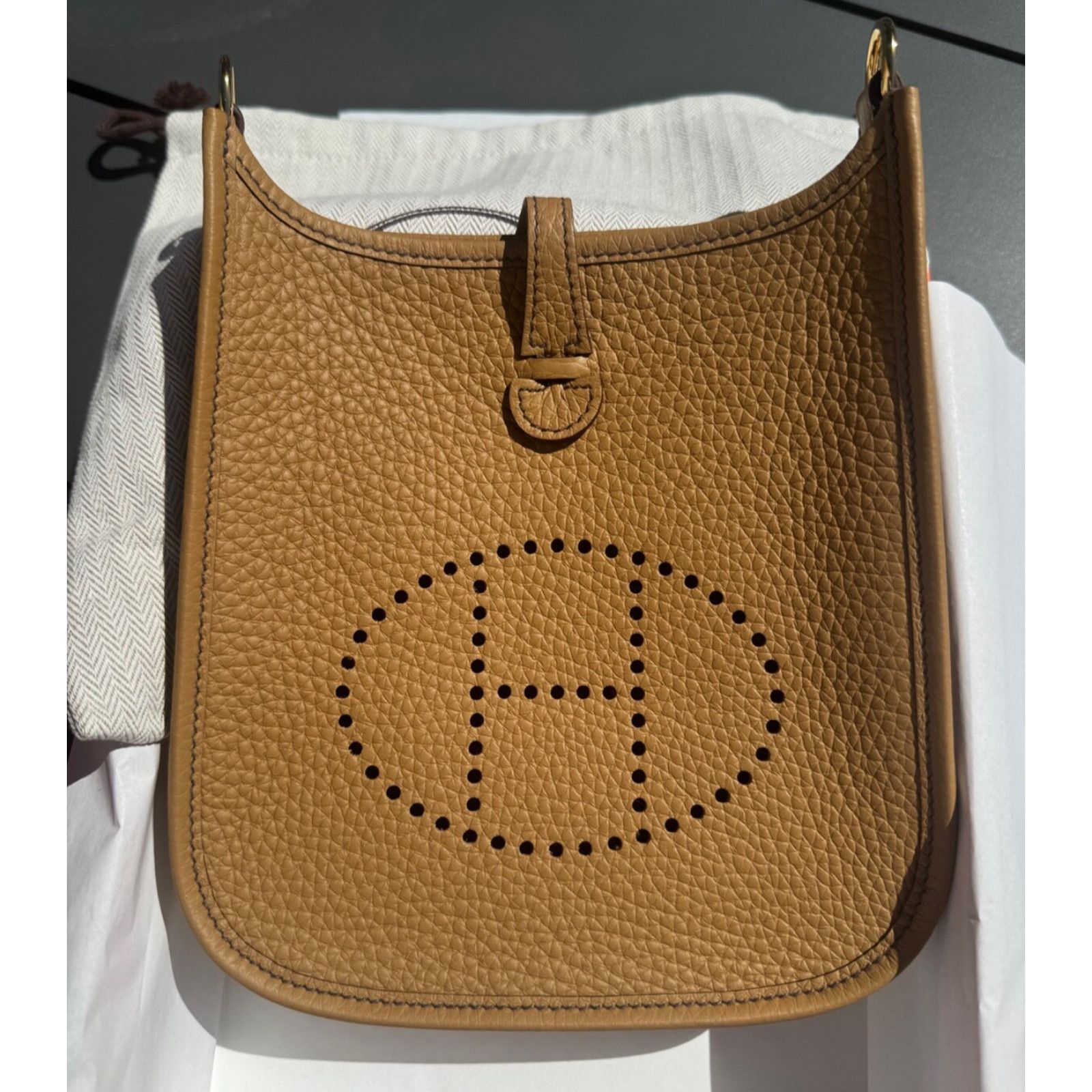 Hermes Hermes Mini Evelyne Camel Gold Leather Crossbody Bag Size ONE SIZE - 7 Thumbnail