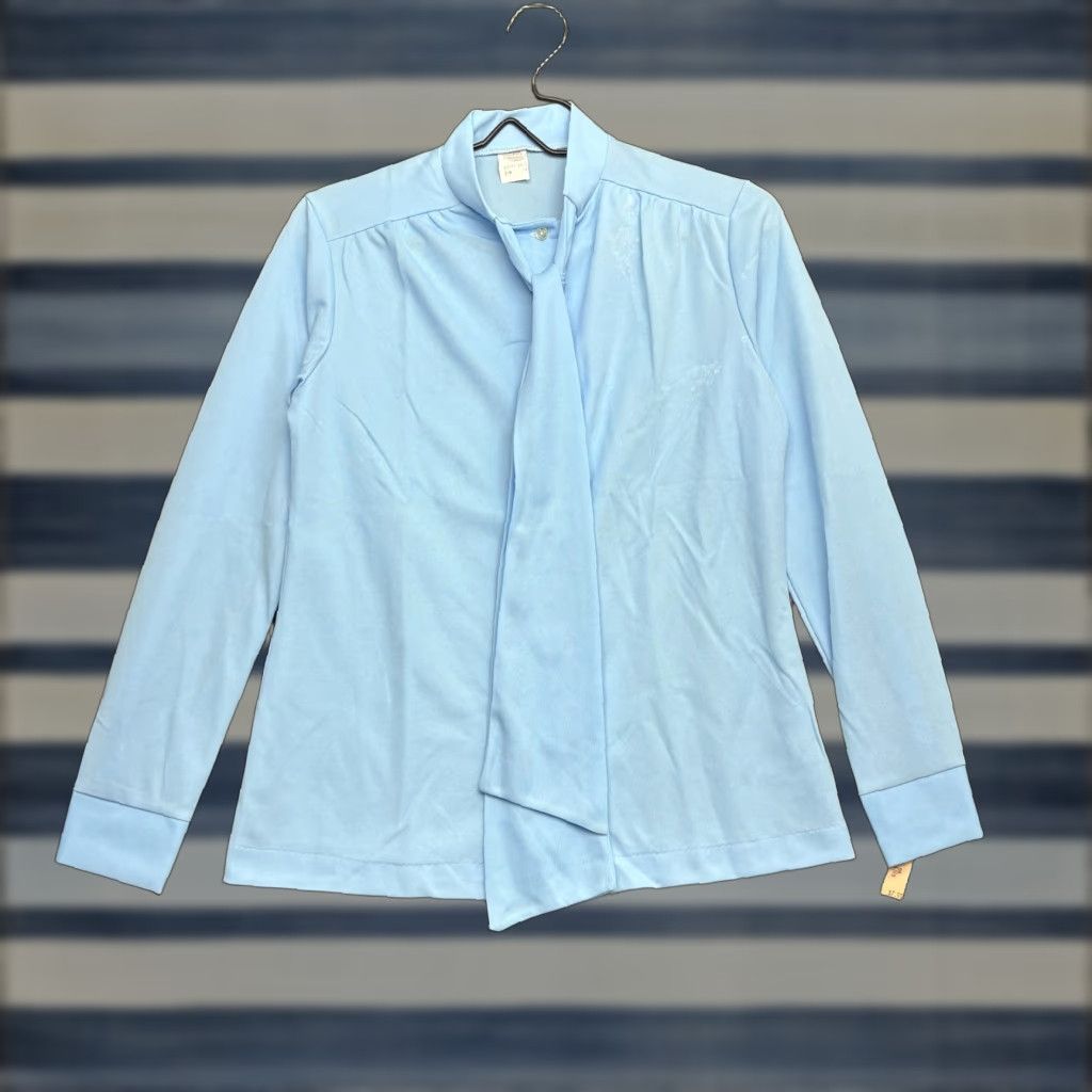 Vintage VINTAGE Silvermans Shirt Womens Small Light Blue Long Sleeve Tie Collar 70s Top Size S / US 4 / IT 40 - 1 Thumbnail