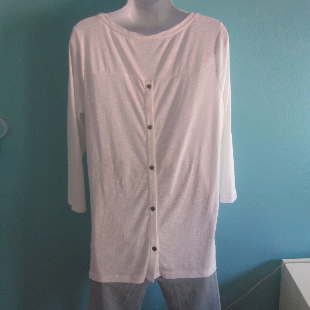 Eileen Fisher J. Jill Pima White Cotton Buttoned Back Tee Sz M Size M / US 6-8 / IT 42-44 - 2 Thumbnail