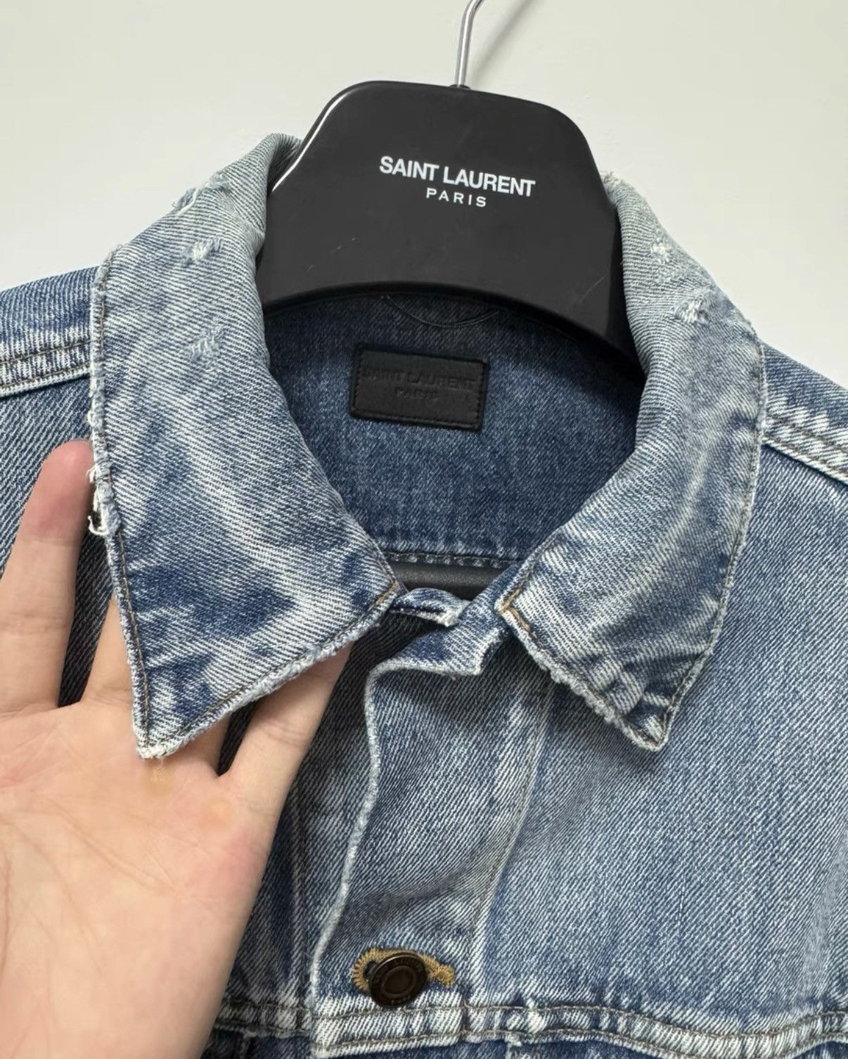 Saint Laurent Paris Saint Laurent 16SS Distressed Brushed Palm Tree Denim Jacket Size US M / EU 48-50 / 2 - 6 Thumbnail