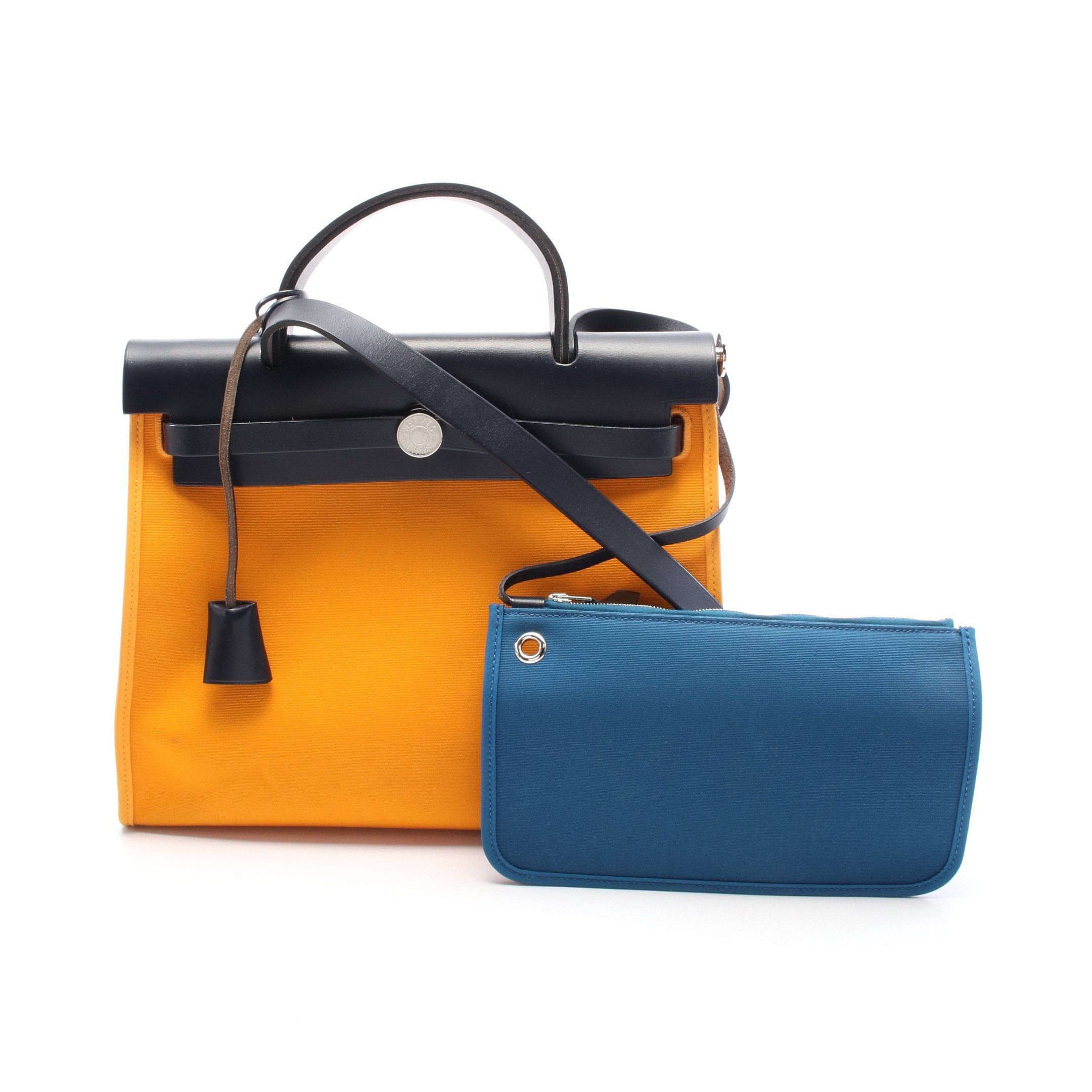 Hermes Hermes Herbag Zip Pm Mutard Handbag Toile Officier Leather Orange Navy Silver Hardware A Stamp Size ONE SIZE - 1 Thumbnail