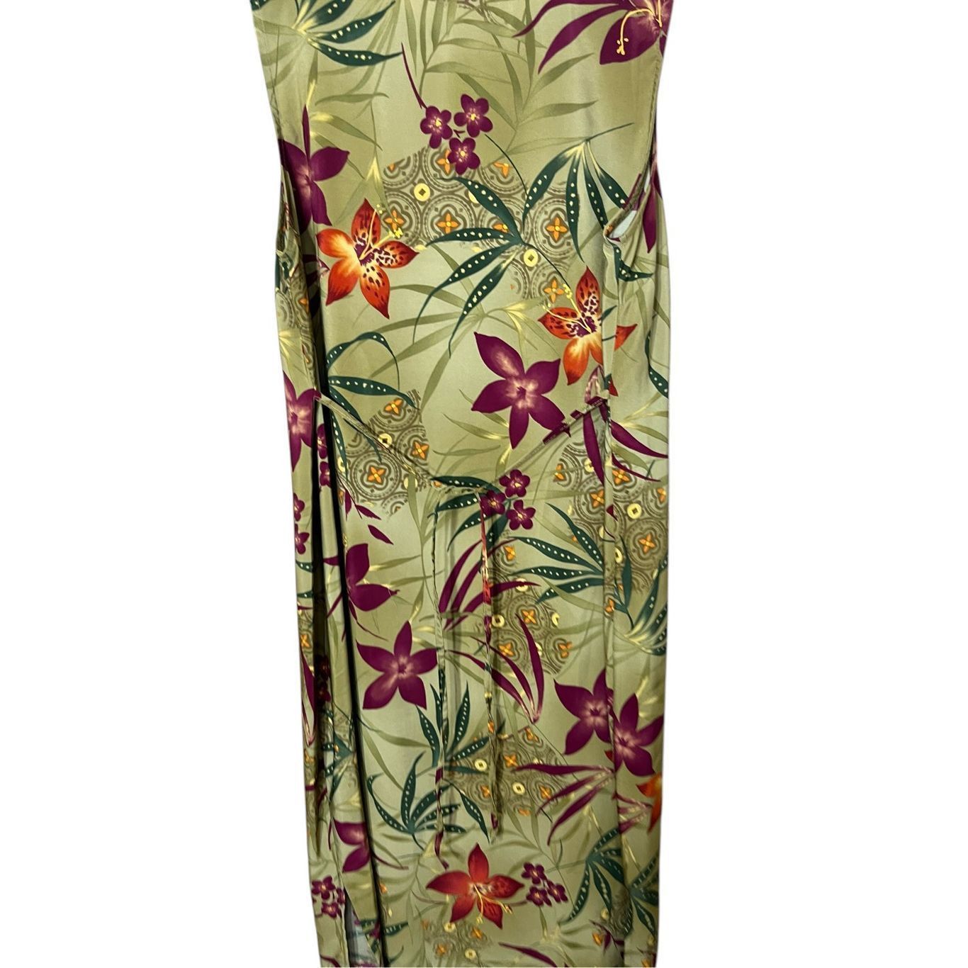 Other Vintage R&K Dress Maxi Sleeveless Floral Hibiscus Tropical Olive Green 10 Size L / US 10 / IT 46 - 8 Thumbnail