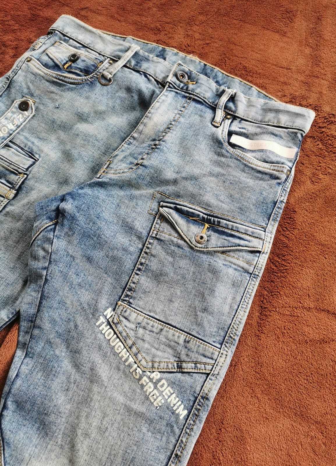 Japanese Brand IZ Frontier Cargo Patch Pocket Stretch Jeans Size US 33 - 4 Thumbnail