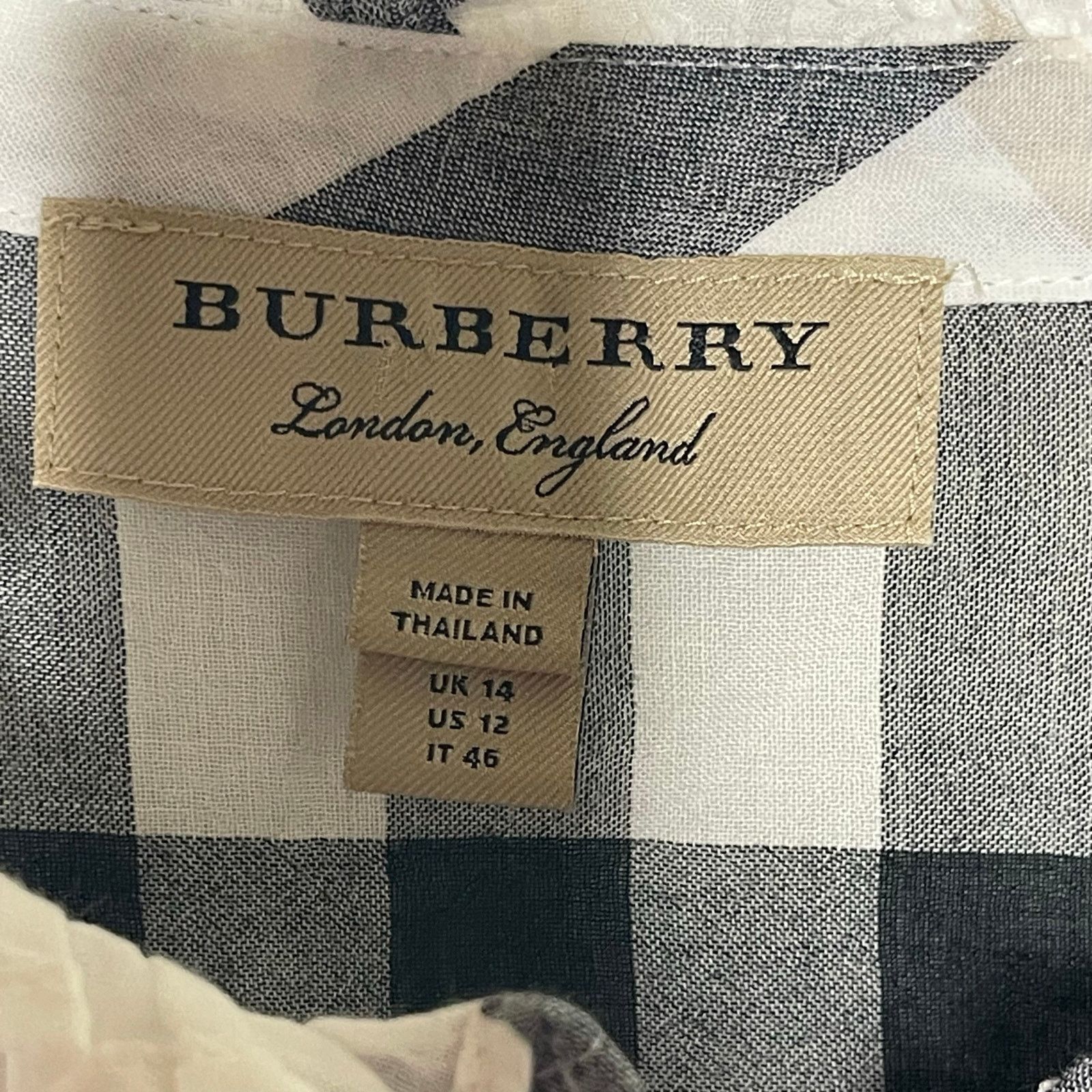 Burberry White Black Plaid Print 3/4 Sleeve Button-Up Top 12