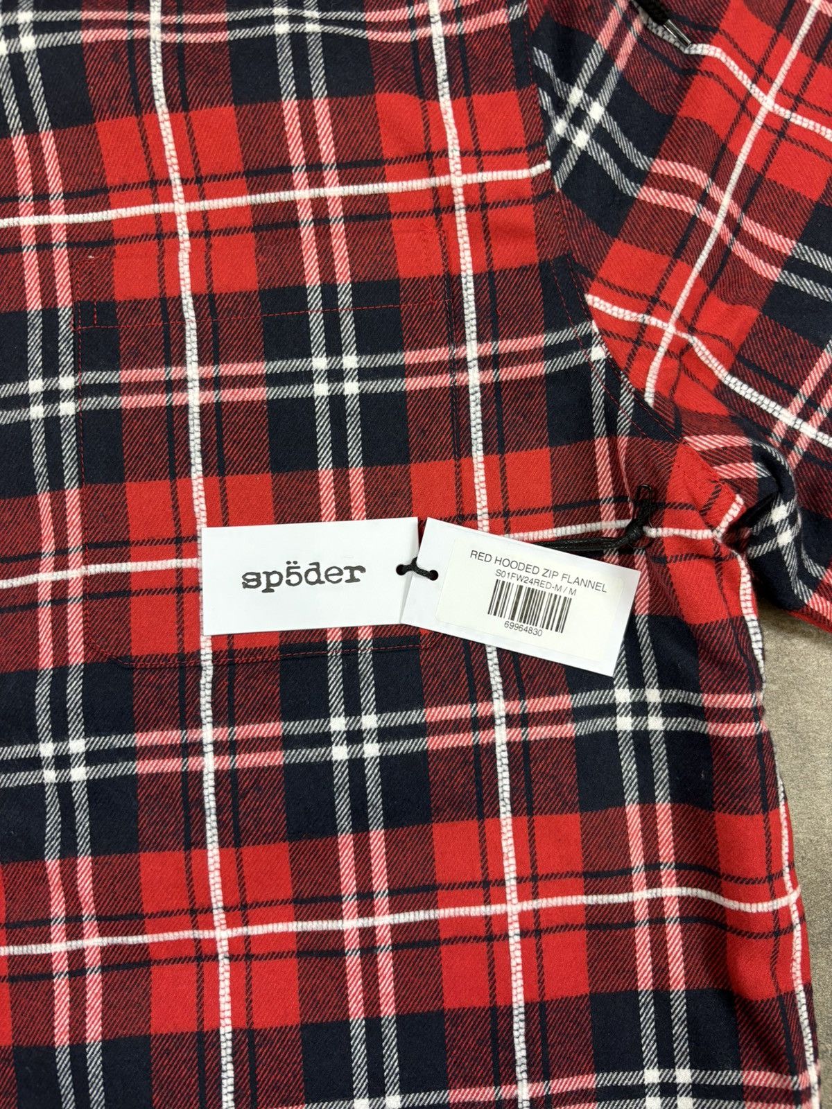 Sp5der Sp5der Hooded Zip Flannel Shirt Jacket, Red Size US M / EU 48-50 / 2 - 8 Thumbnail