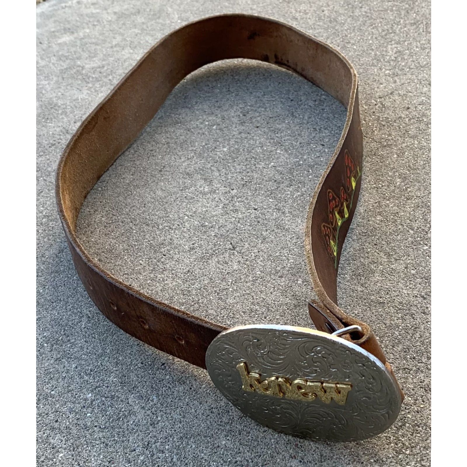Vintage VINTAGE tooled leather belt 60s 70s painted mushroom theme GERRY k-new buckle M adult unisex Brown leather belt Size ONE SIZE - 7 Thumbnail