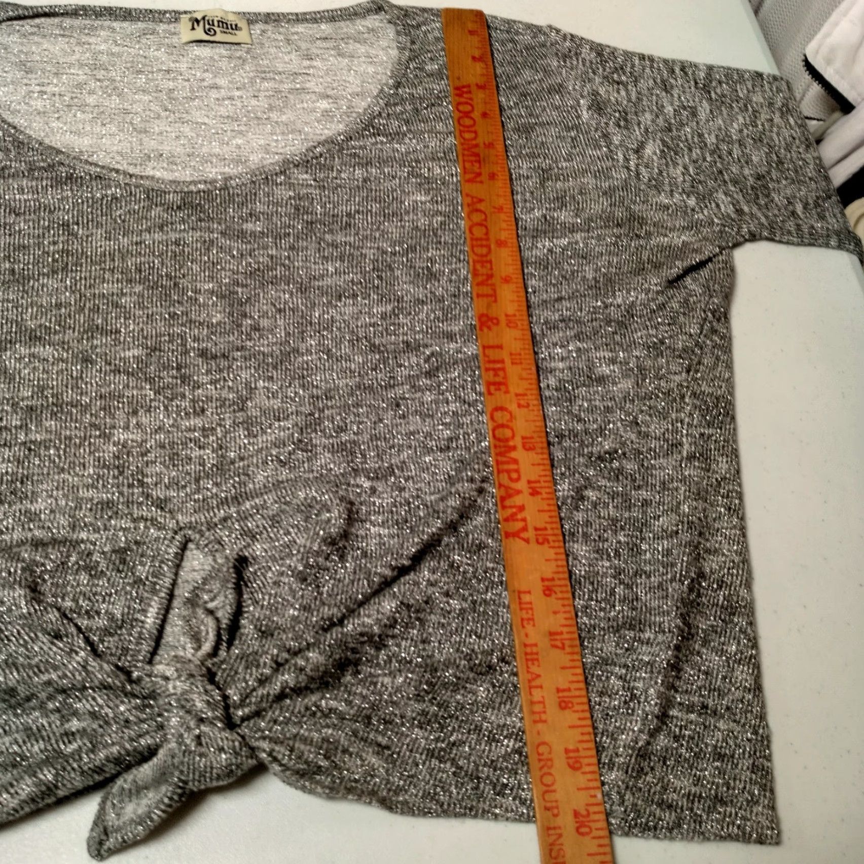 Show Me Your MuMu VINTAGE Show Me Your MuMu Sweater Small Knit Crop Top Tie Waist Silver Metallic Size S / US 4 / IT 40 - 4 Thumbnail