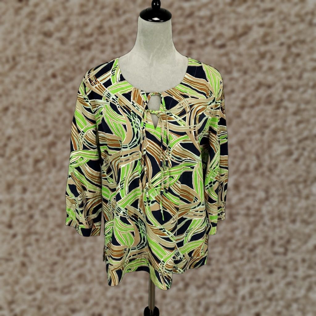 Talbots Talbots Blouse Womens 16 Multicolor Geometric 3/4 Sleeve V-Neck Tie Casual Designer Size XXL / US 16-18 / IT 52-54 - 1 Thumbnail