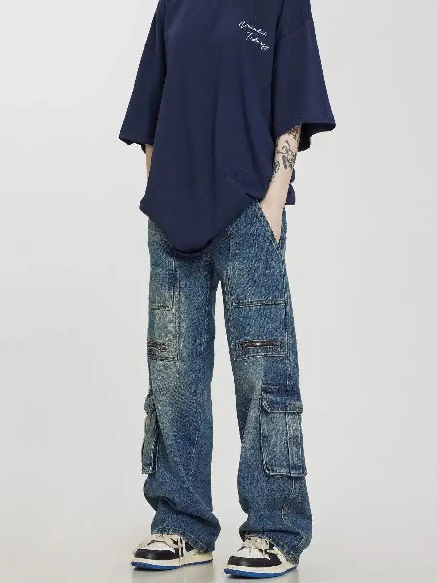 Japanese Brand Retro multi pocket straight leg casual jeans Size US 32 / EU 48 - 6 Thumbnail