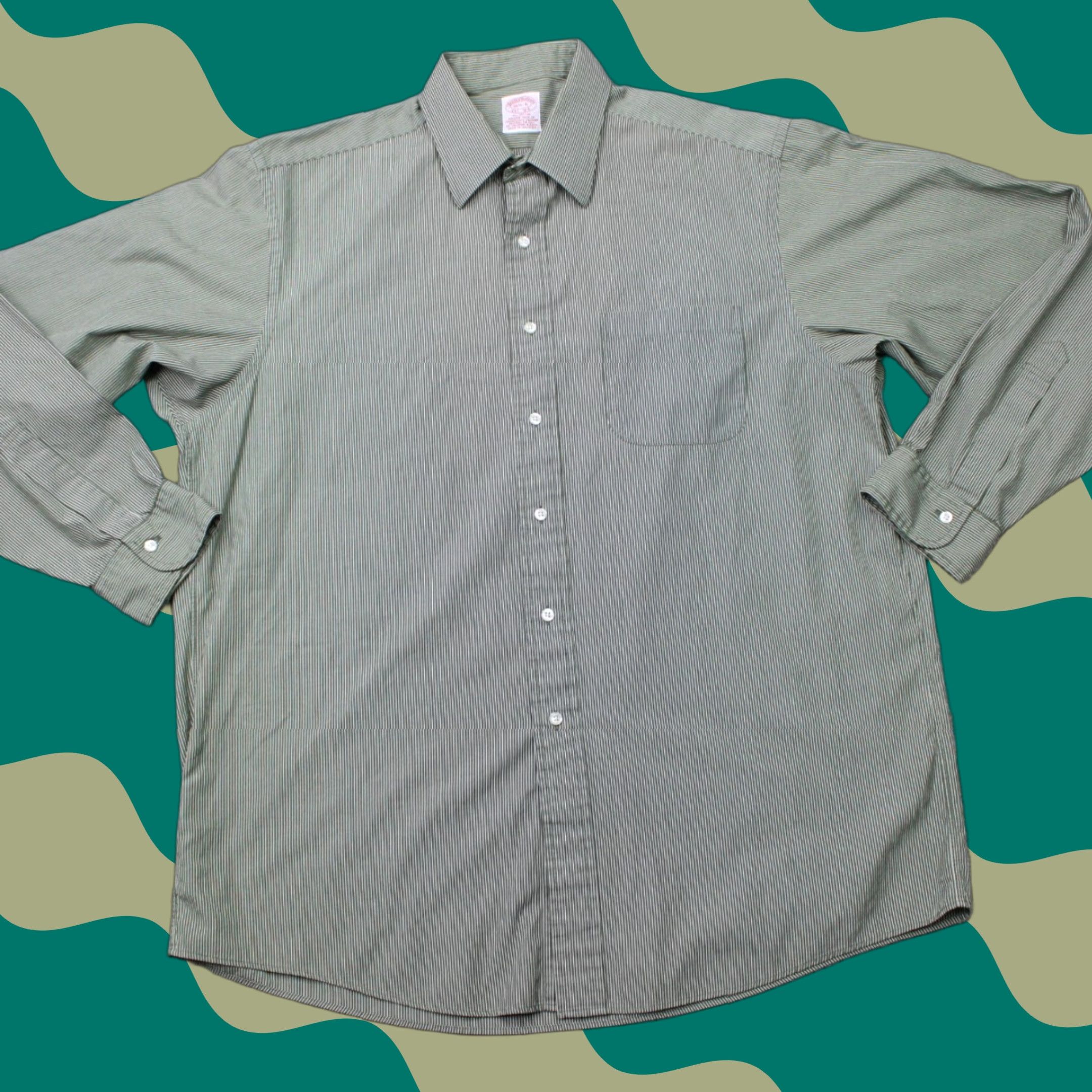 Brooks Brothers Brooks Brothers Dress Shirt Mens 16.5 6 Green/White Cotton Long Sleeve Button-Down Collared Non-Iron 100% Cotton Regular Fit Shirt Mens Size 46R - 1 Thumbnail