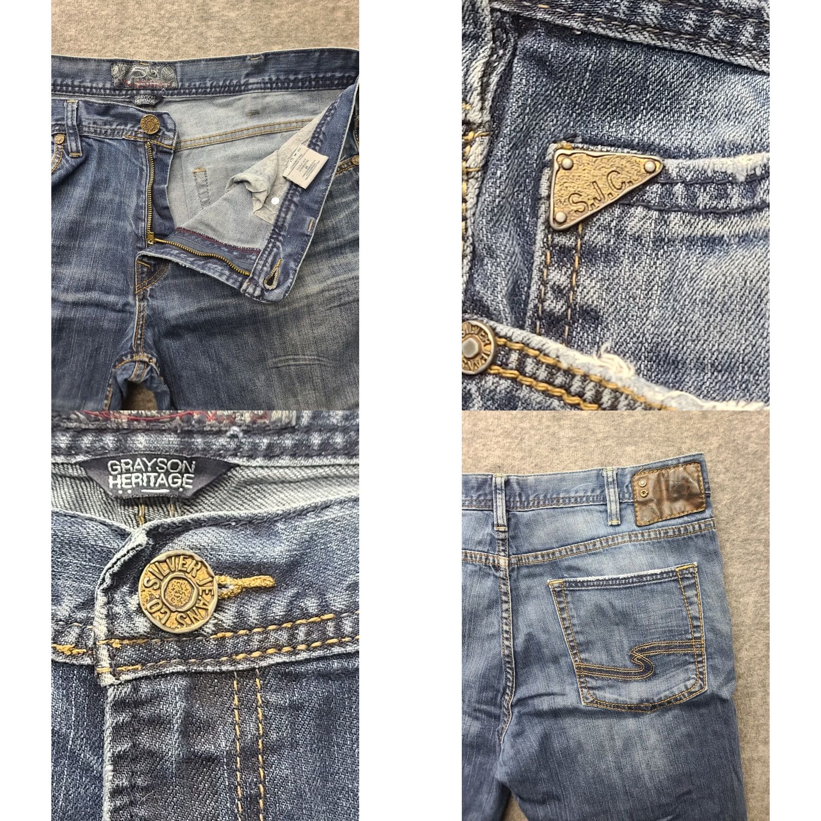 Silver Jeans Co. Silver Jeans Grayson Heritage Men’s Jeans W38 L30 Relaxed Distressed 5-Pocket Denim Cotton Spandex Blue Moderate Wash Straight Style Regular Mens Size US 38 / EU 54 - 9 Thumbnail