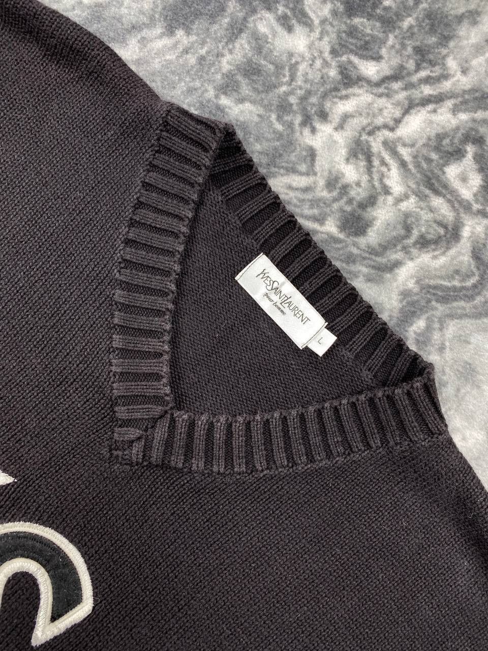 Yves Saint Laurent Vintage Yves Saint Laurent 90s Big Logo Knit V-Neck Sweater Size US L / EU 52-54 / 3 - 3 Thumbnail