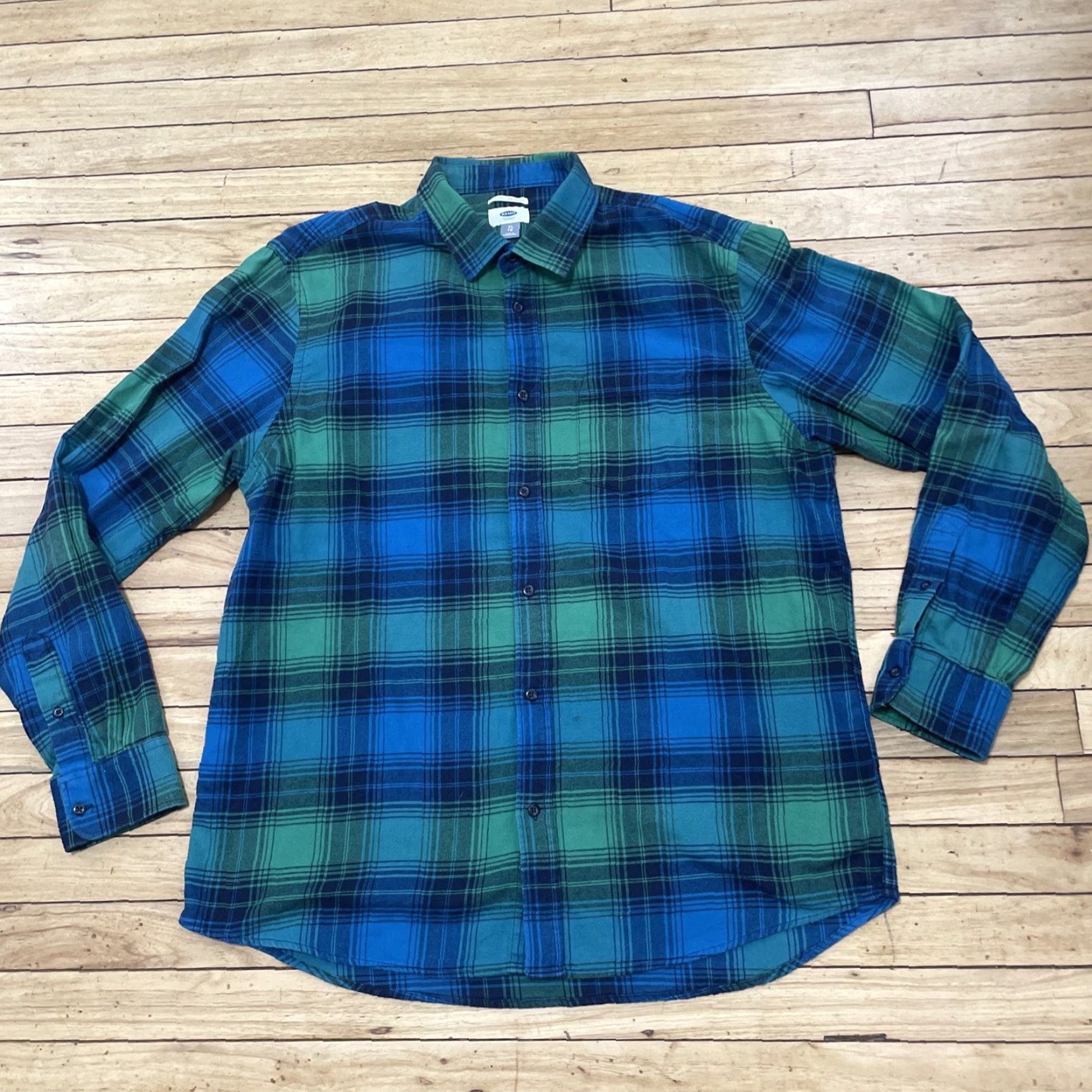 Old Navy OLD NAVY Flannel Shirt Men XL Blue Green Bright Blackwatch Plaid Button-Up Casual Outdoors Critical: Chamois Beach Pilled Size US XL / EU 56 / 4 - 3 Thumbnail