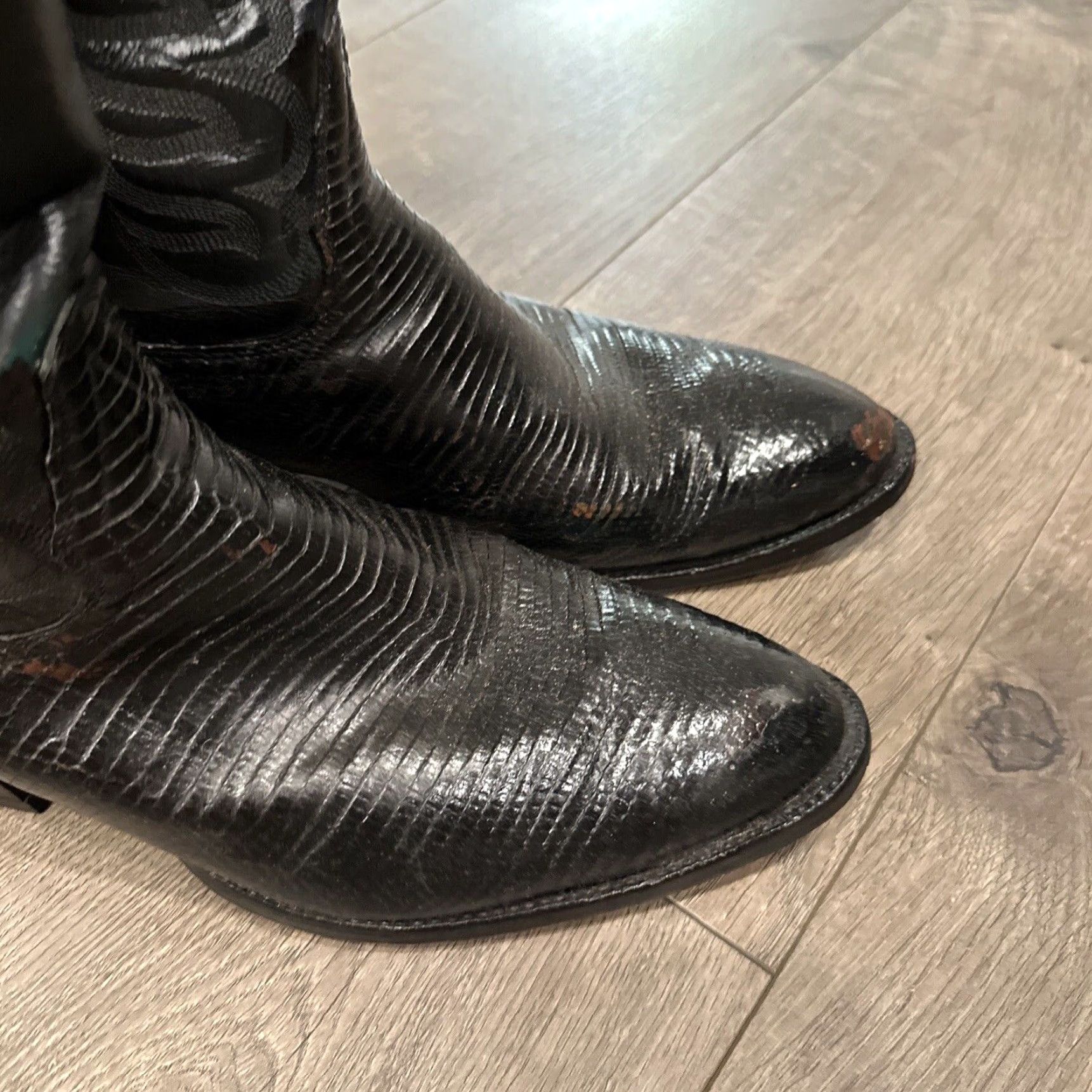 Tony Lama Tony Lama Western Boots Men 10.5 Black Leather Nacogdoches Teju Lizard Mid-Calf Pull On D Width Cowboy Shoe Size US 10.5 / EU 43-44 - 2 Thumbnail