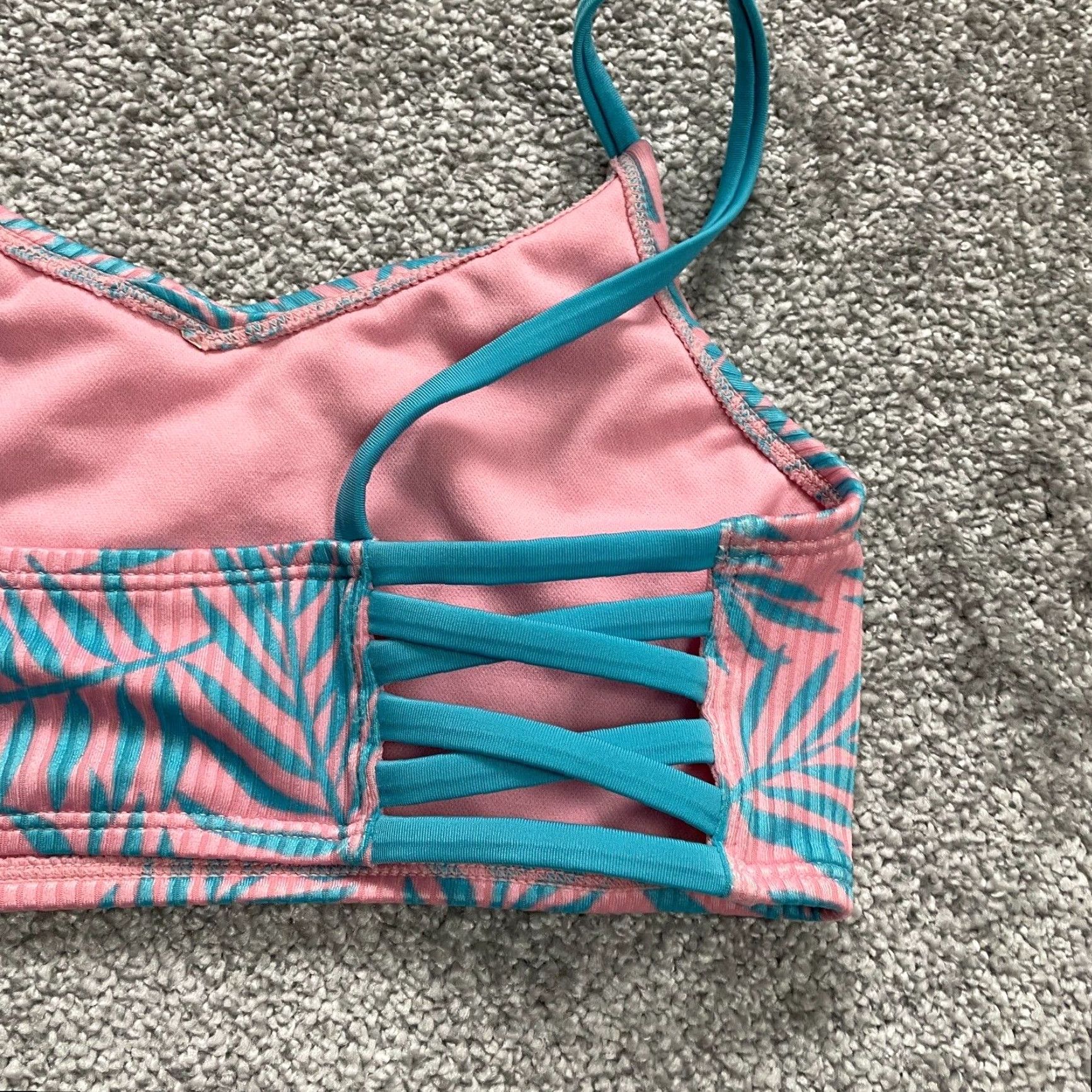 Pinko Unbranded Women's Bikini Top Small Pink Blue Hawaiian Floral Spaghetti Strap Beach Swimwear Size S / US 4 / IT 40 - 4 Thumbnail