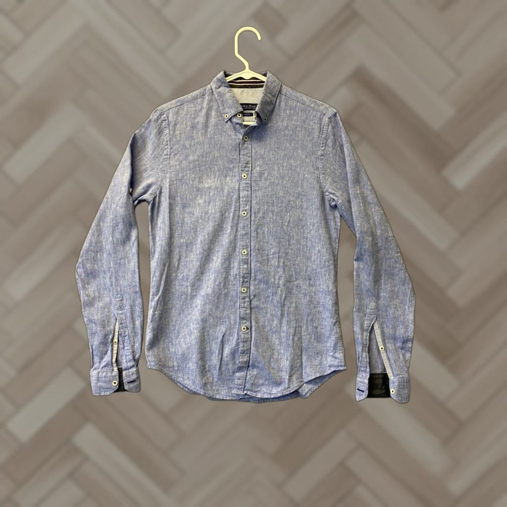 Zara Vintage Zara Men's Blue Cotton Long Sleeve Button-Down Shirt Small Regular Fit Mens Size US S / EU 44-46 / 1 - 1 Thumbnail