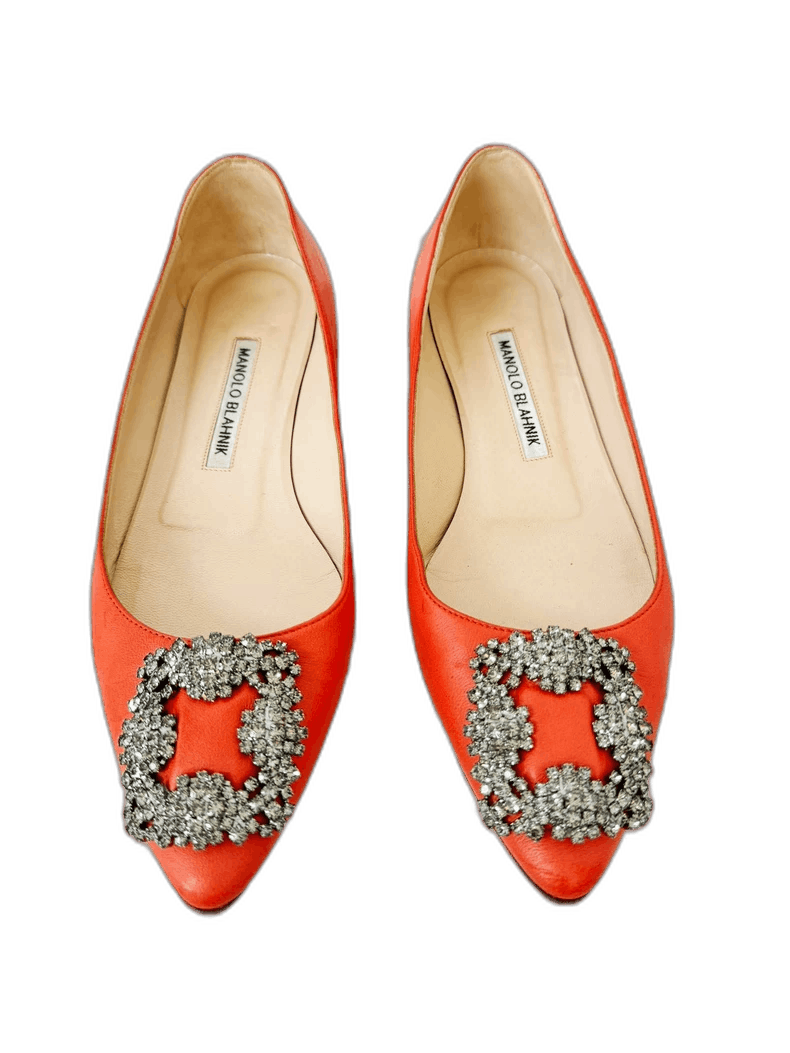 Manolo Blahnik Manolo Blahnik Orange Crystal Embellished Flats Size US 6 / IT 36 - 1 Thumbnail
