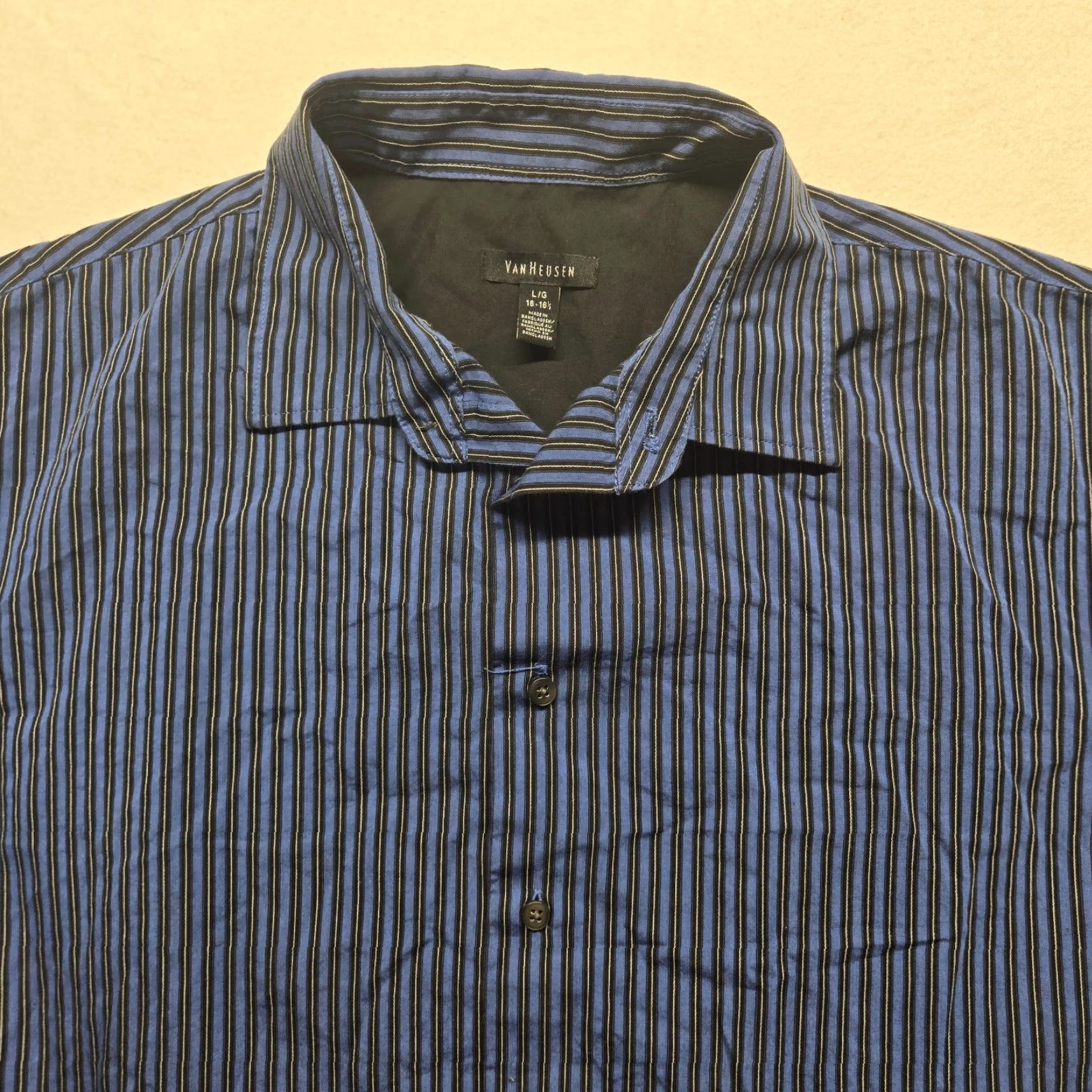 Van Heusen VAN HEUSEN Men’s Dress Shirt Blue Striped Long Sleeve Button-Up 16.5 Size Casual Office Wear Size US L / EU 52-54 / 3 - 2 Thumbnail