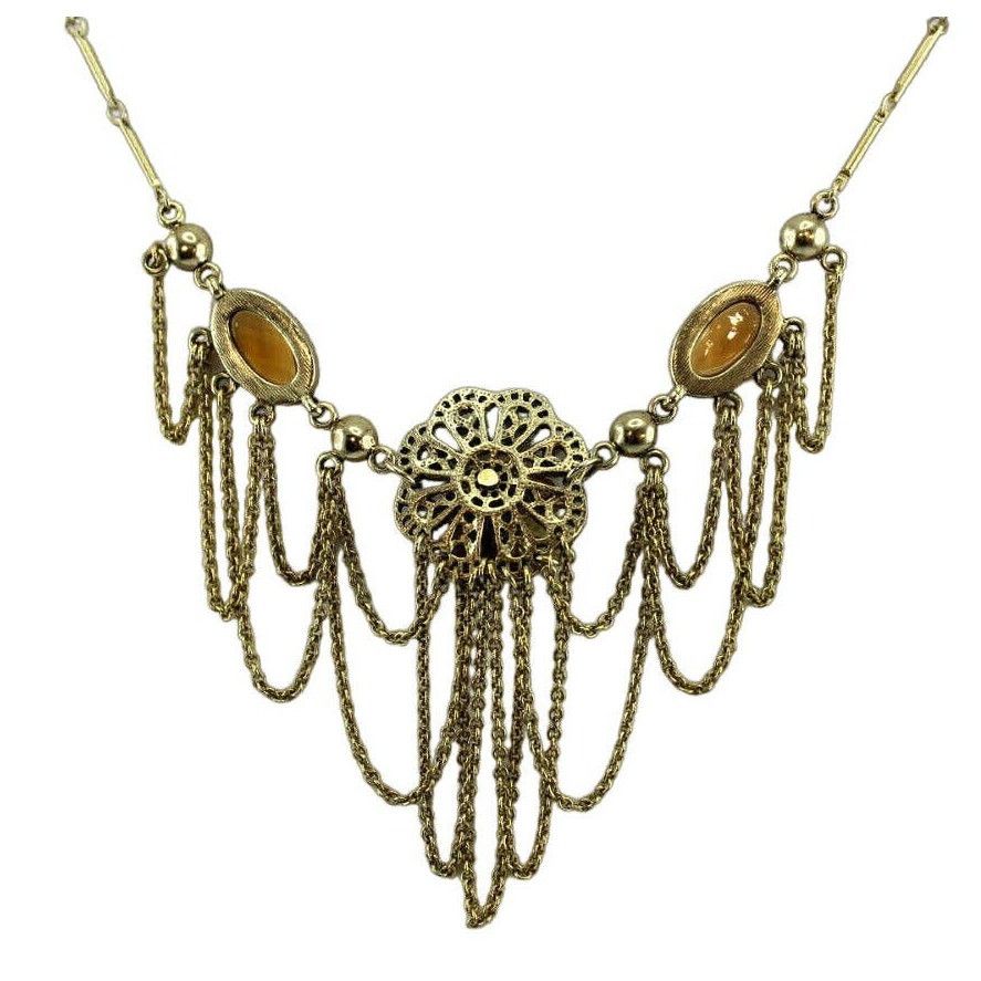 Other Victorian Style Necklace Ambertone Beads Rhinestones Chains Size ONE SIZE - 2 Thumbnail
