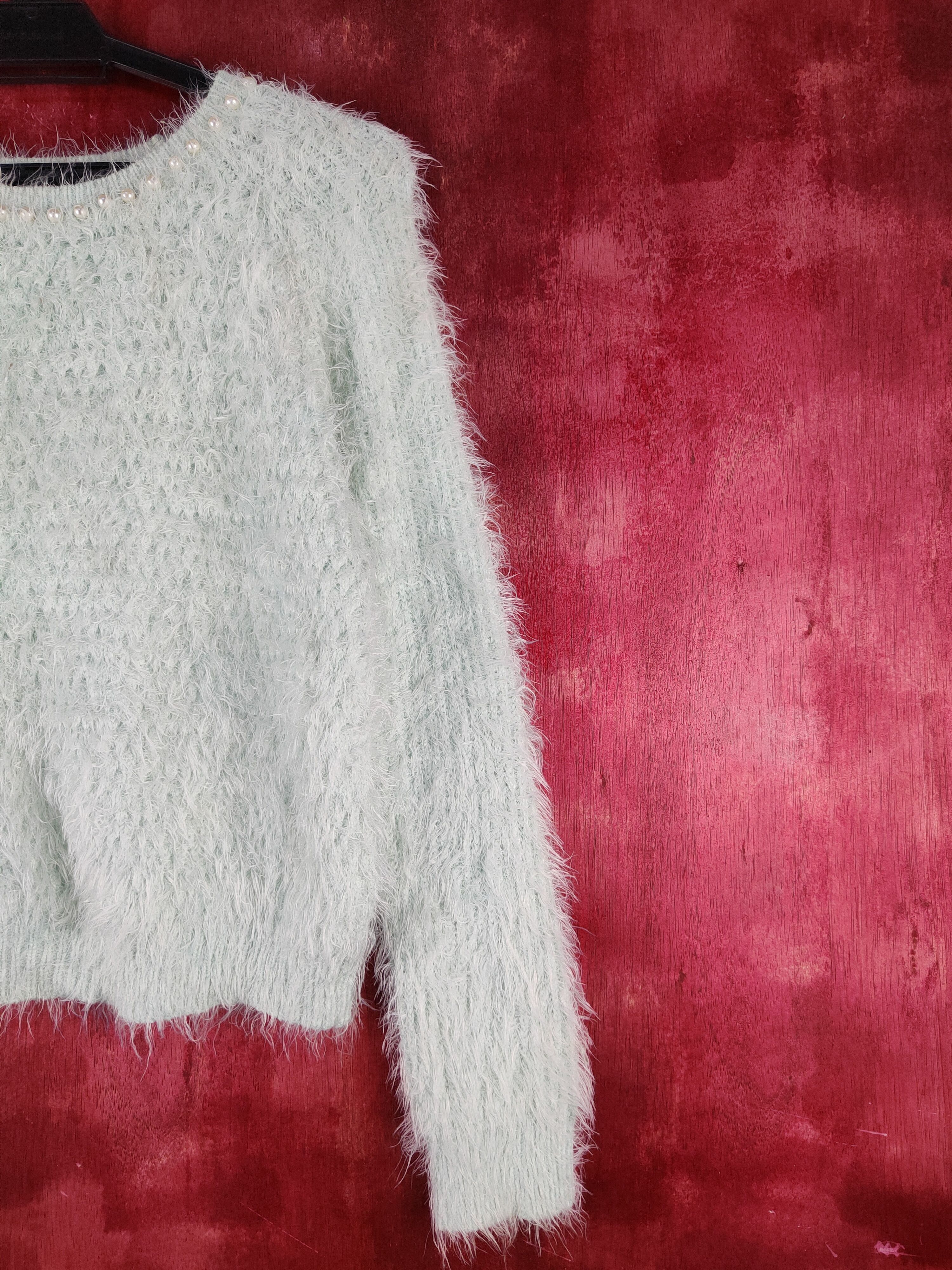 Homespun Knitwear Ingni Mint Green Shag Shaggy Fur Mohair Knitwear #S2107 Size S / US 4 / IT 40 - 6 Thumbnail