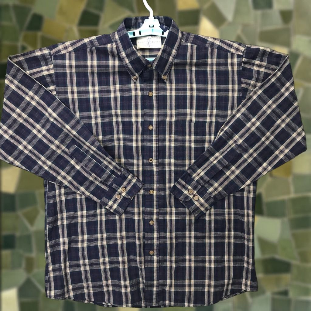 Vintage River Trader Shirt Mens Large Blue Grey Plaid Button-Up Long Sleeve Cap Down Collared Casual, All Seasons, Cotton Blend, Button Up Shirt Size US L / EU 52-54 / 3 - 1 Thumbnail