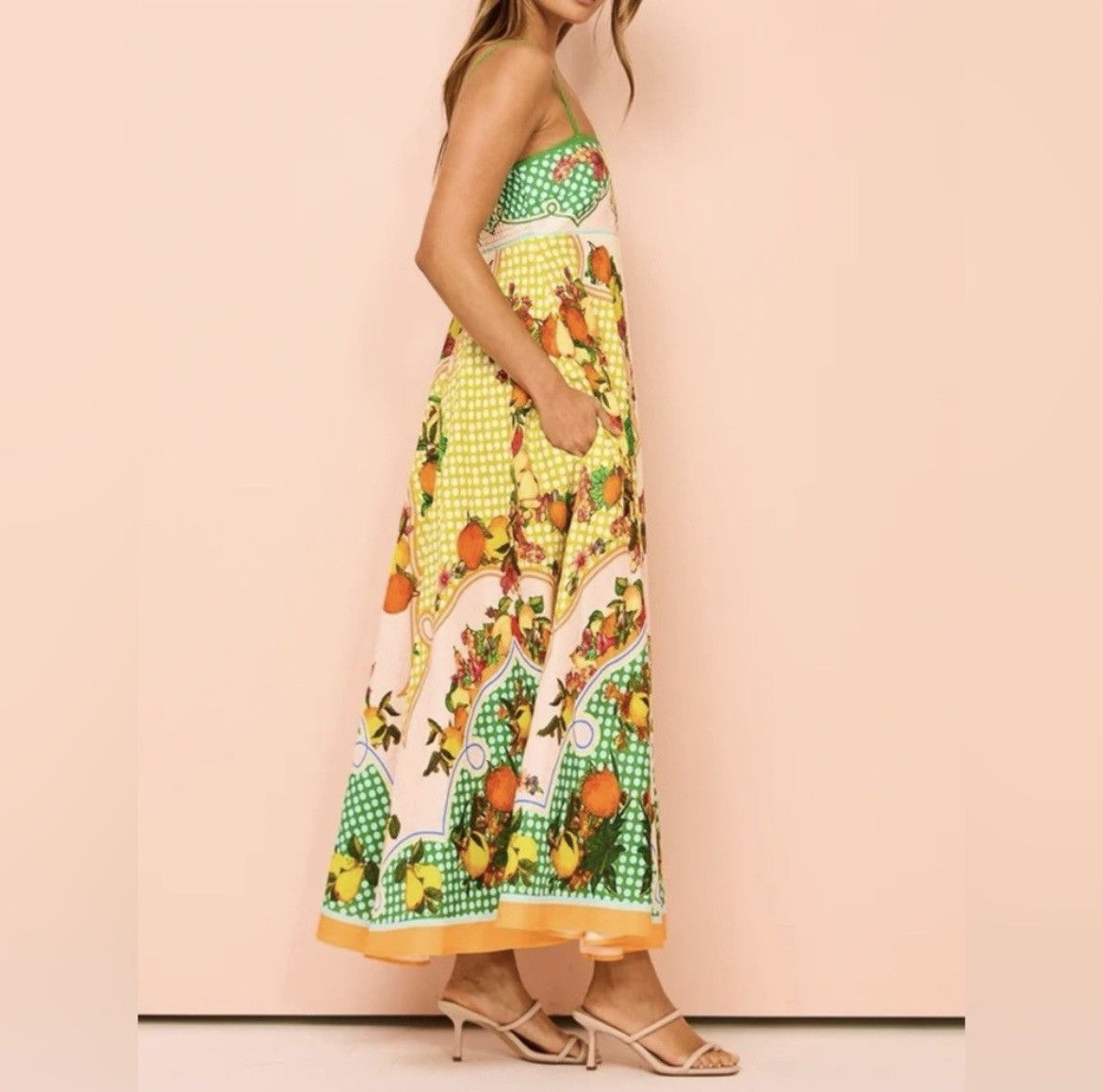 CAROLINE CONSTAS Linen Fruit Print Maxi Sundress Size S / US 4 / IT 40 - 2 Thumbnail