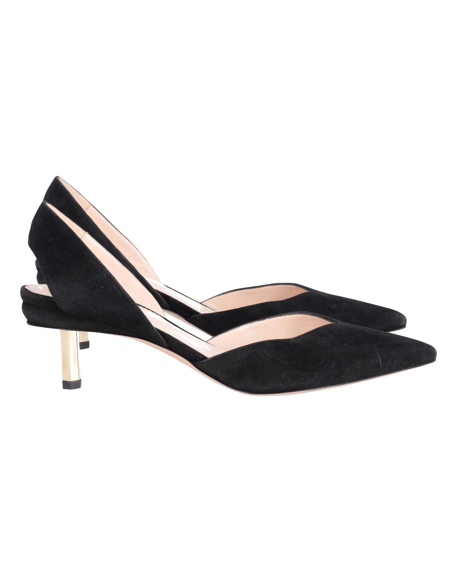 image of Black Suede Slingback Pumps With Metallic Heel Shoes By Nicholas Kirkwood, Women's (Size 9)
