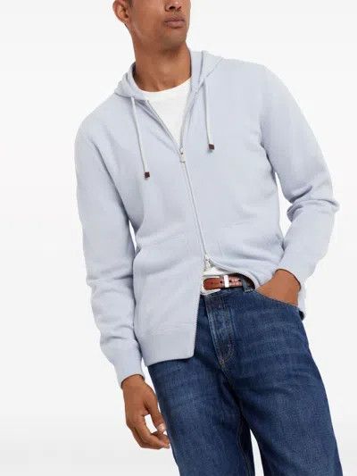Brunello Cucinelli o1w1db10425 Cashmere Hoodie in Light Blue Size US XXL / EU 58 / 5 - 2 Thumbnail