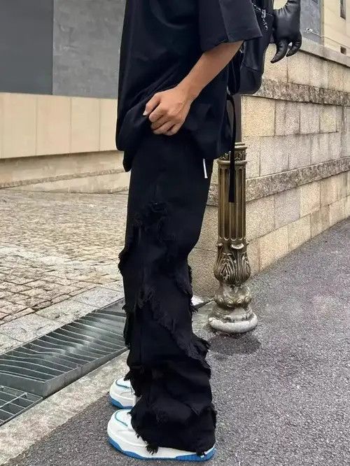 Japanese Brand Black Color Pants with raw edges loose trousers Size US 31 - 2 Thumbnail