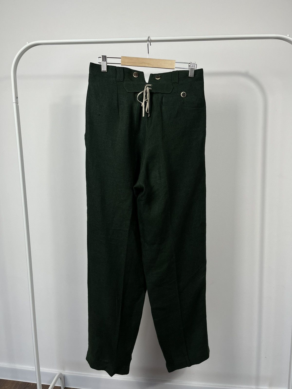 Vintage Amann Austria Green Linen Trousers High Waist Tyrolean Pants Size US 30 / EU 46 - 1 Thumbnail